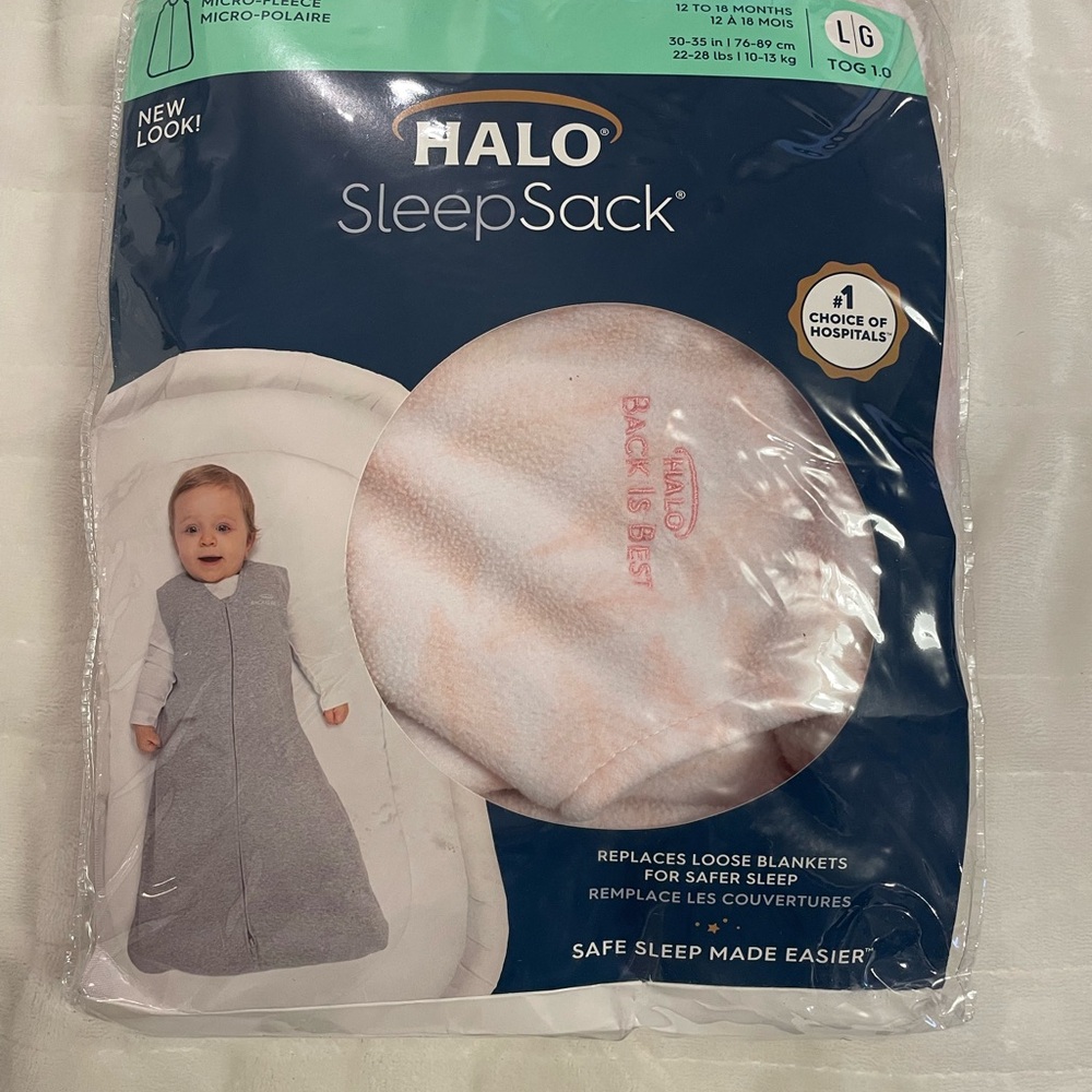 Halo SleepSack Micro-Fleece Wearable Blanket - light pink and white pattern